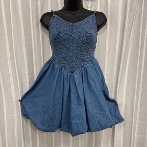 Bella Bubble Blue Denim Smock-Top Bubble Skirt Dress by AE Size Small‎